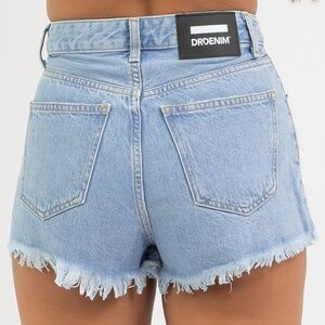 REVOLVE | DRDENIM High Waisted Denim Shorts | Size 24 | Light Wash Distressed